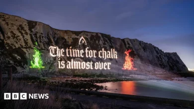 The Traitors projection seen on the White Cliffs of Dover
