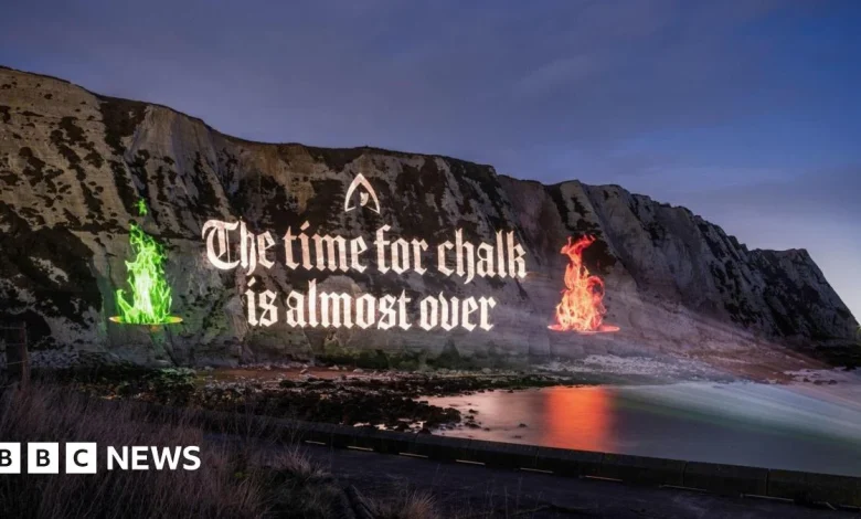 The Traitors projection seen on the White Cliffs of Dover