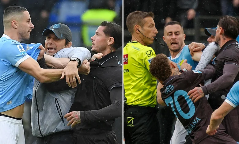 Three players sent off in Lazio vs Napoli clash with Antonio Conte in thick of brawl