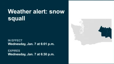 UPDATE: Weather alert issued for snow squall in Eastern Washington Wednesday evening