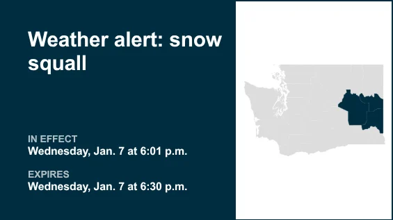 UPDATE: Weather alert issued for snow squall in Eastern Washington Wednesday evening