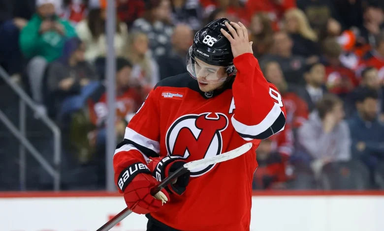 Uh, oh: Devils’ Jack Hughes exits game with injury