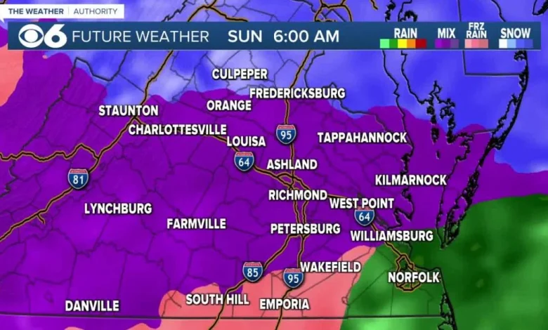 Updated hour-by-hour look at winter ice storm in Virginia