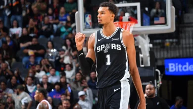 Victor Wembanyama in action, while LeBron James rests