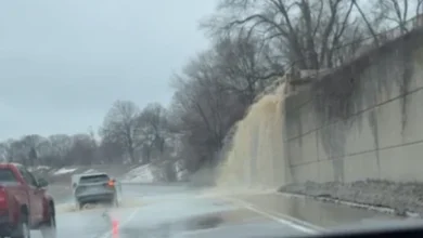 WATCH: Water rushing onto Hwy. 85 in Kitchener
