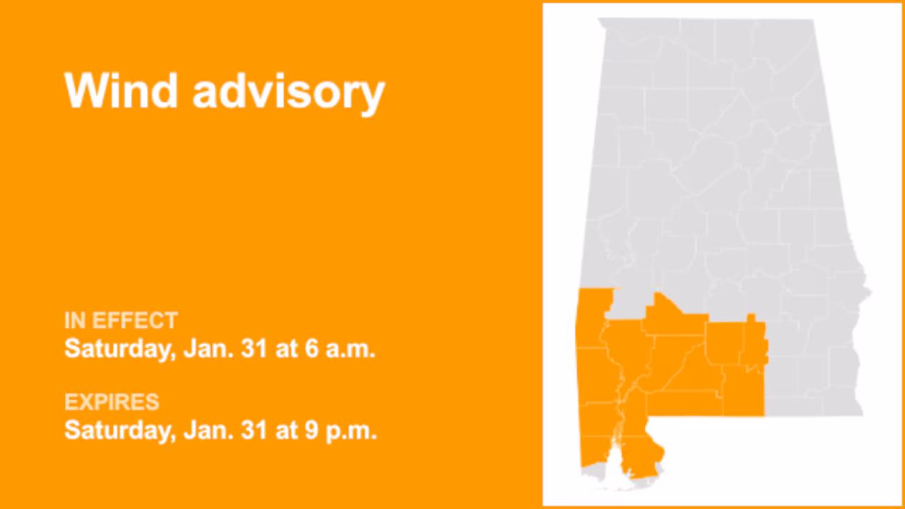 Wind advisory issued for South Alabama for Saturday – wind gusts reaching 40 mph