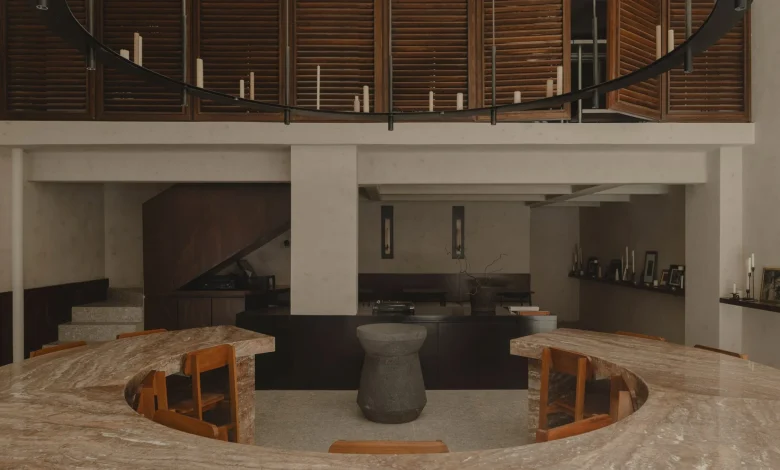 Worc Studio centres circular stone table at "reverential" Mexico City restaurant