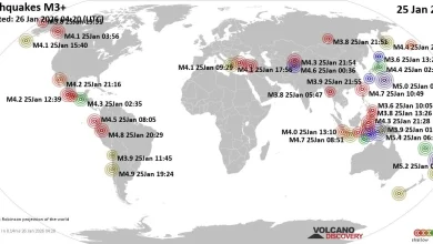 World Earthquake Report for Sunday, 25 January 2026