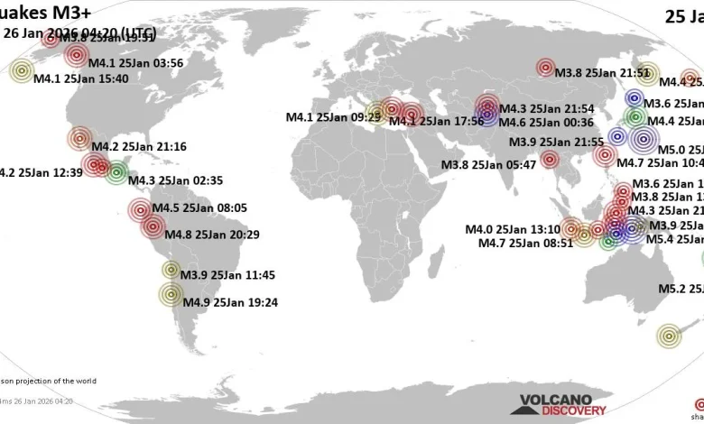 World Earthquake Report for Sunday, 25 January 2026