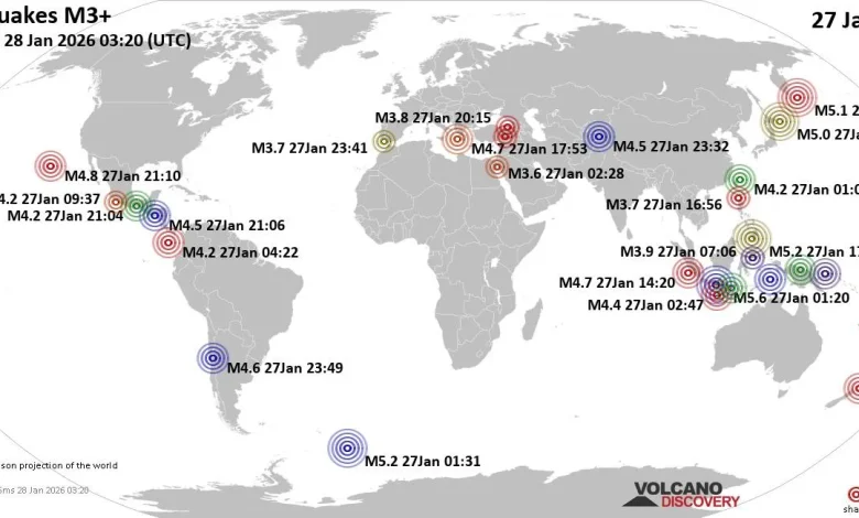 World Earthquake Report for Tuesday, 27 January 2026