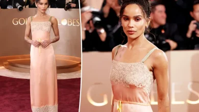 Zoë Kravitz brings lingerie to the Golden Globes red carpet in lacy nightgown dress