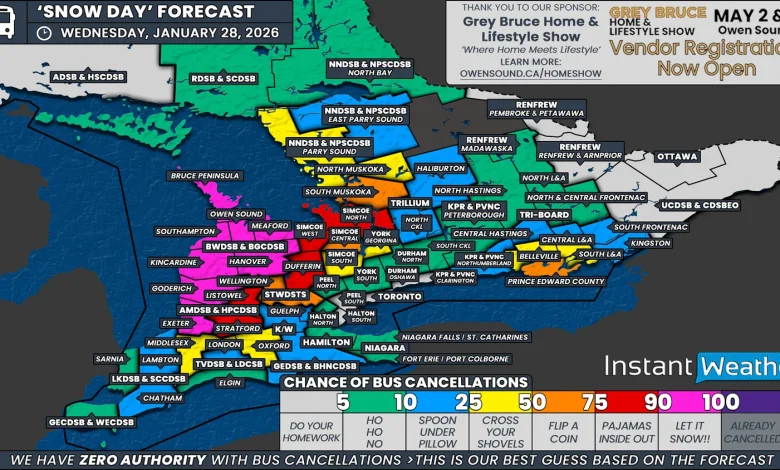 ‘Snow Day’ Forecast: Another Likely Day of School Bus Cancellations in Parts of Southern Ontario on Wednesday