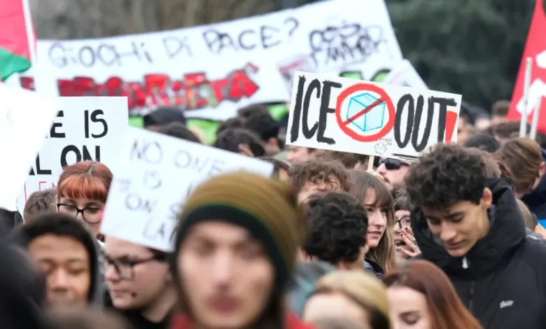 Anti-ICE protesters rally in Milan as Winter Olympics get under way