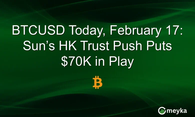 BTCUSD Today, February 17: Sun’s HK Trust Push Puts $70K in Play
