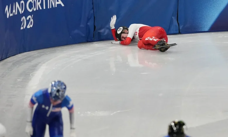 Blade slices over Sellier's eye in Olympic speedskating 1500