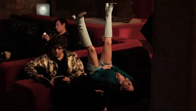 Callum Turner, Elle Fanning in Dark Satire