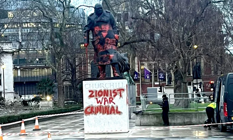 Churchill statue in Parliament Square defaced with 'Zionist war criminal'