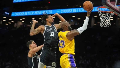 Doncic, James help Lakers rout Nets in Reaves' return from injury