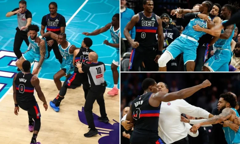 Four players ejected in wild Pistons-Hornets brawl