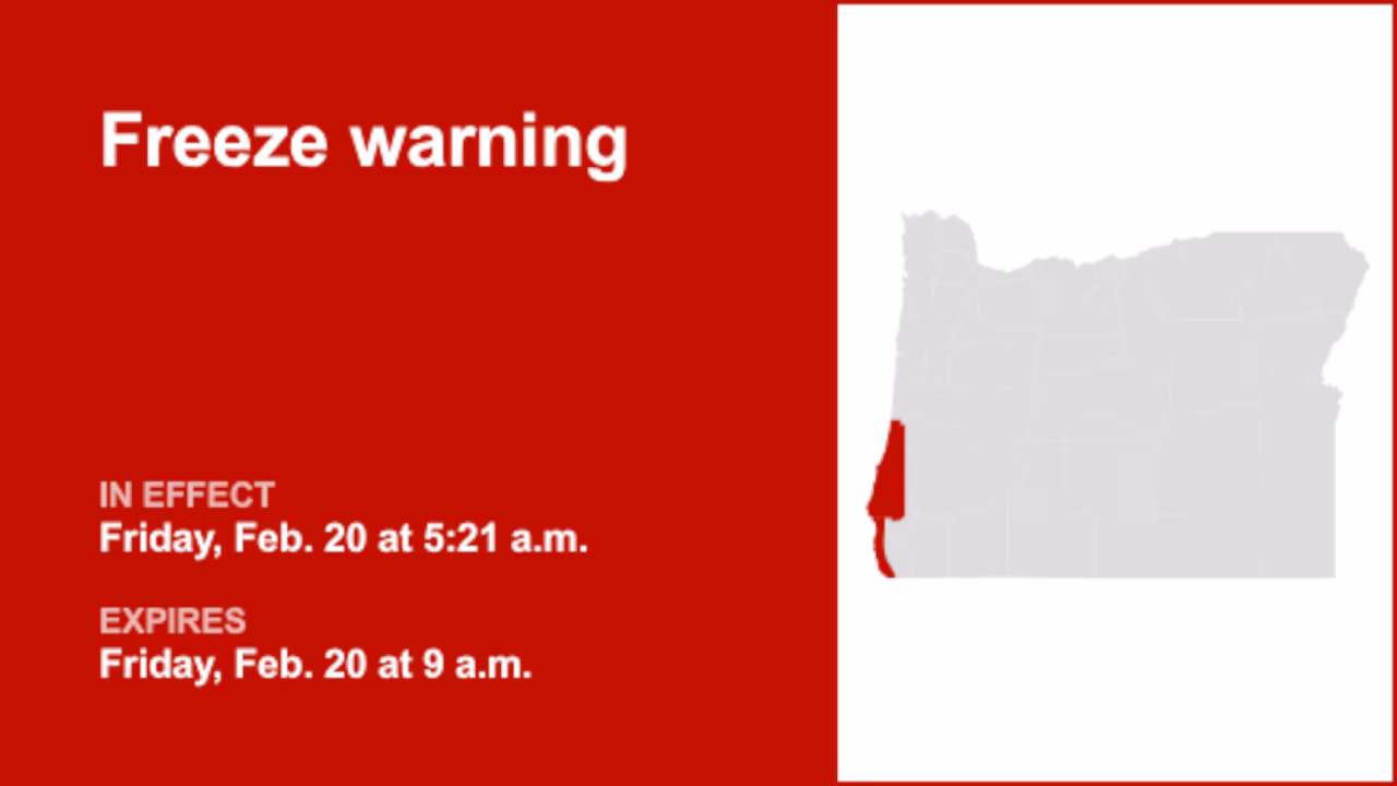 Freeze warning for South Central Oregon Coast and Curry County Coast for Friday – temperatures falling to 25