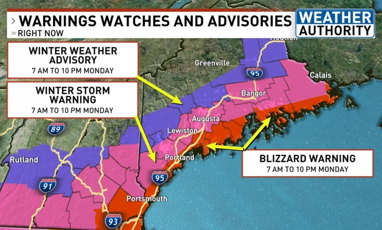 Heavy snow & strong winds expected to impact Maine on Monday