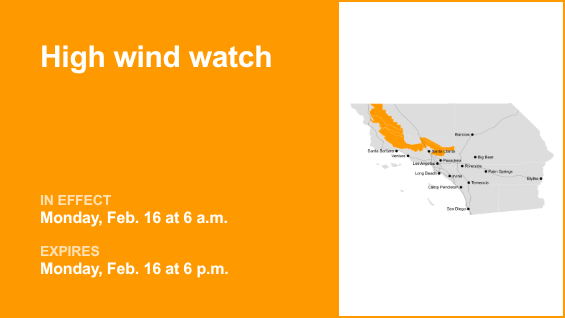 High wind watch issued for 5 Freeway north of LA for Monday