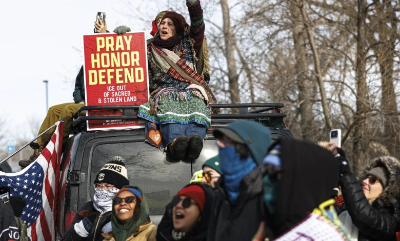 Indigenous-led demonstration serves ICE symbolic 'eviction notice' - MPR News