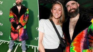 Jason Kelce wears outrageous tie-dye coat at 'New Heights' Super Bowl 2026 party