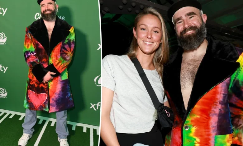 Jason Kelce wears outrageous tie-dye coat at 'New Heights' Super Bowl 2026 party