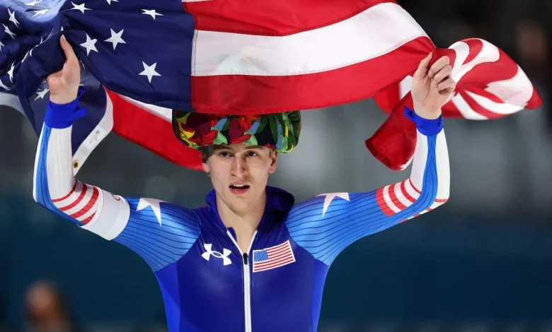 Jordan Stolz wins gold in men’s 500-meter speedskating with another Olympic record
