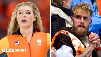 Jutta Leerdam: Speed skating star wins Olympic gold as fiance Jake Paul weeps
