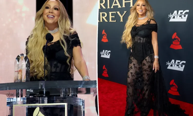 Mariah Carey slips into sheer, corseted Prada gown and diamonds for MusiCares Person of the Year Gala