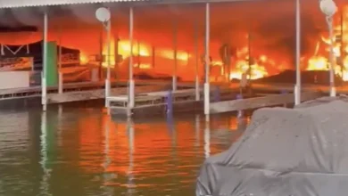 Massive fire at Elm Hill Marina on Percy Priest Lake Tuesday morning