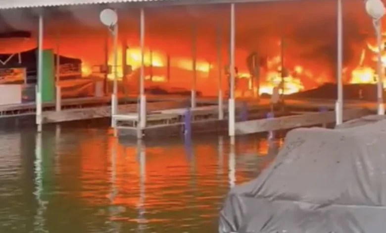 Massive fire at Elm Hill Marina on Percy Priest Lake Tuesday morning