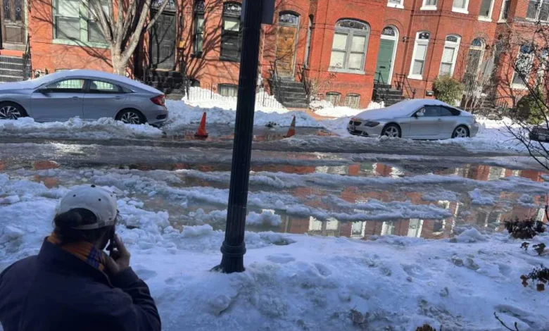 “Meanwhile in U Street – Broken Water Main, cars are frozen in the water that is rapidly freezing.” Good Lord This is not Good