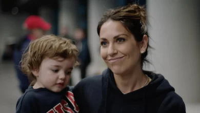 Meredith Gaudreau supporting Team USA, Johnny, at Olympics