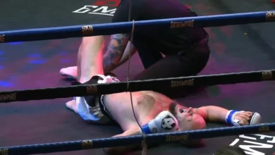 Missed Fists: Fighter’s leg twists 180 degrees after powerful slam