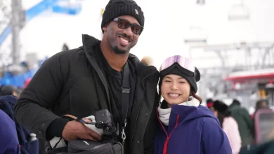 Myles Garrett supporting his girlfriend Chloe Kim, two-time Olympic gold medal snowboarder, at the 2026 Games