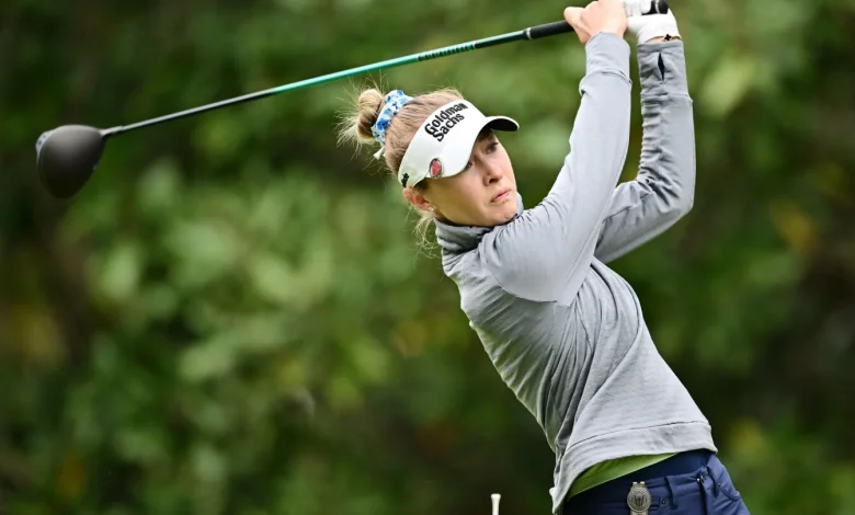 Nelly Korda takes lead at TOC; winds suspend third-round play