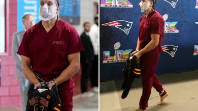 Patriots' Mack Hollins arrives at Super Bowl 2026 in prison jumpsuit