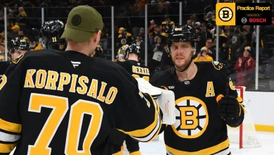 Practice Report: Bruins Olympians Return to Boston, Join Skate