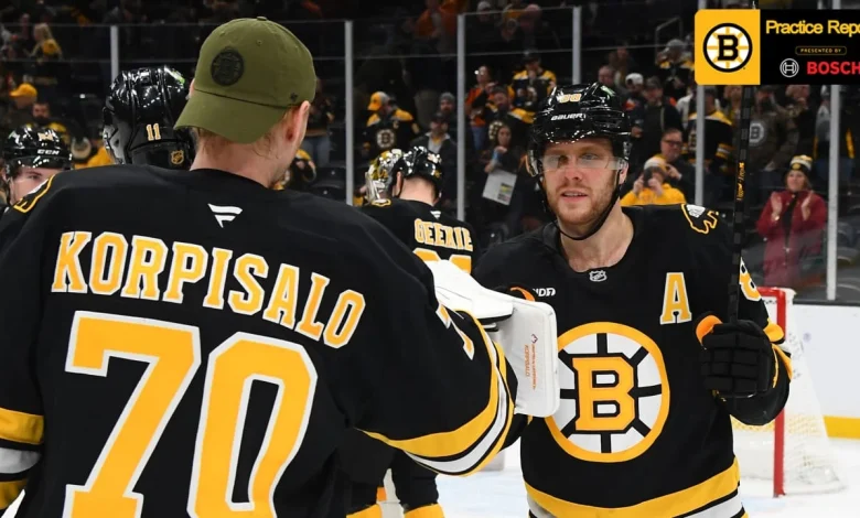 Practice Report: Bruins Olympians Return to Boston, Join Skate