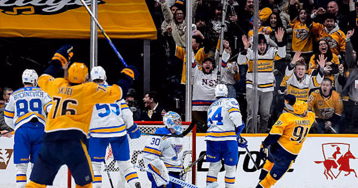 Predators storm back from 5-1 down to beat Blues: ‘Found a way to make Papa Barry proud’