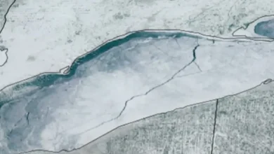 Satellite captures 80-mile-long crack on ice covering Lake Erie