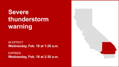Severe thunderstorm warning affecting Southern California until 2 a.m. Wednesday