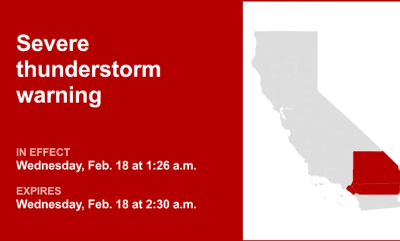 Severe thunderstorm warning affecting Southern California until 2 a.m. Wednesday