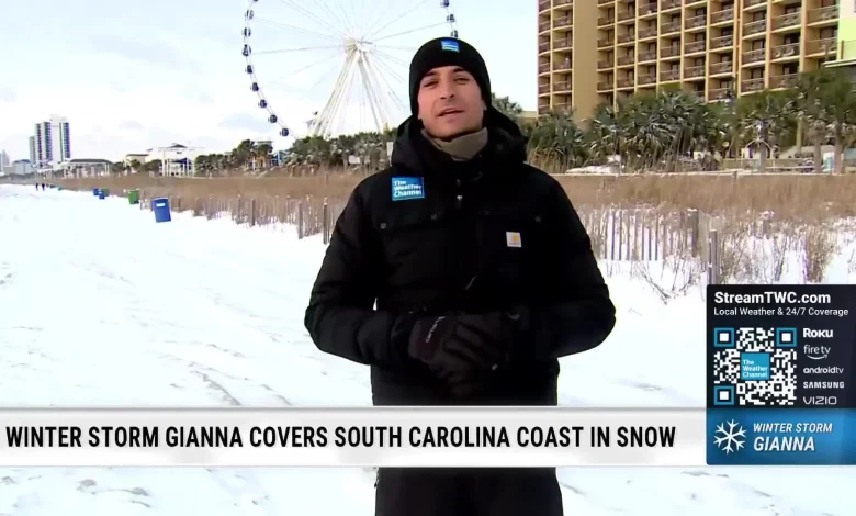 Snow On SC Beach From Winter Storm Gianna