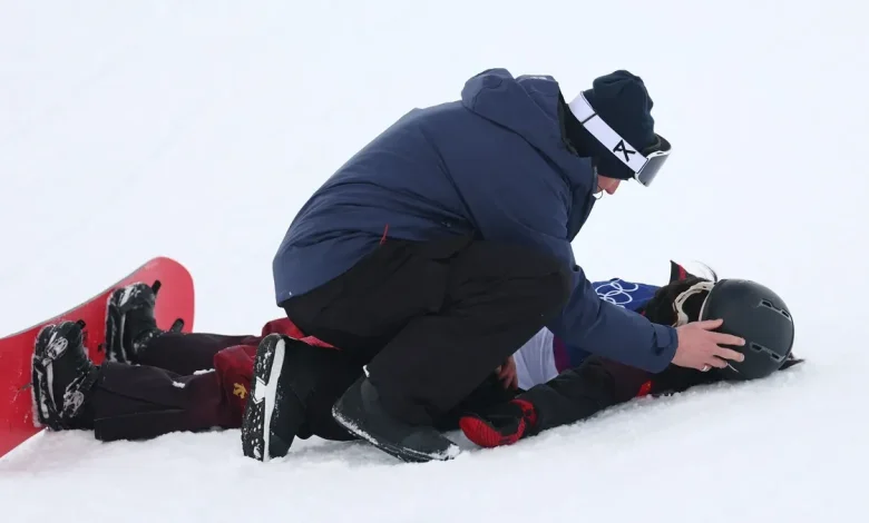 Snowboarder removed by emergency sled after major crash in women's halfpipe
