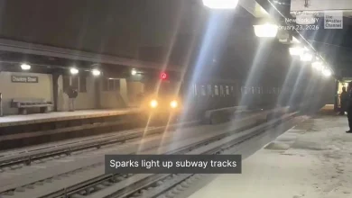 Sparks Fly As New York Train Hits Snow And Ice