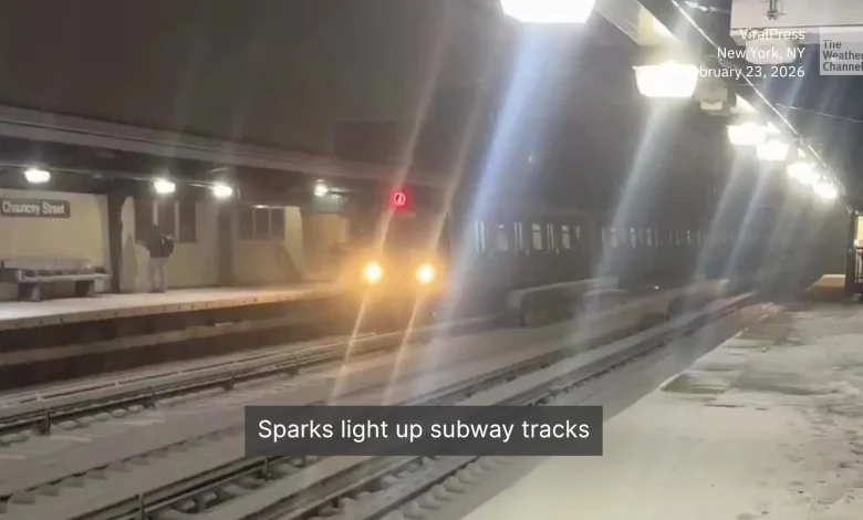 Sparks Fly As New York Train Hits Snow And Ice